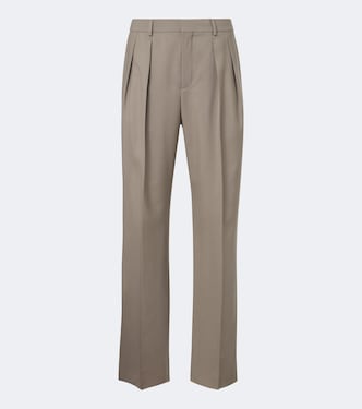 Pantalones rectos de lana y mohair plisados | Saint Laurent