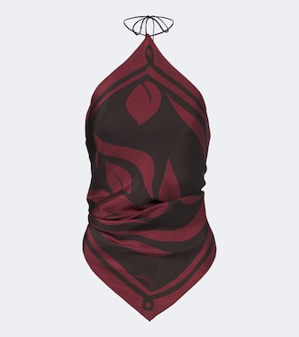 Printed silk satin scarf top | SIR