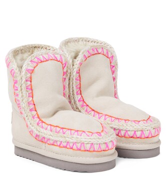 Embroidered shearling-lined suede boots | Mou Kids