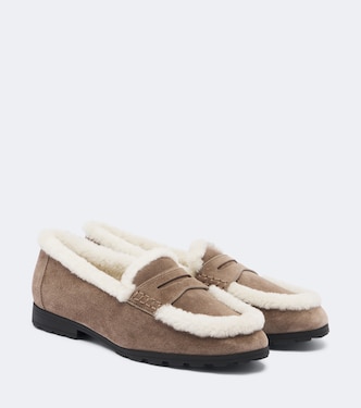 Shearling-lined suede penny loafers | Veronica Beard