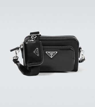 Leather-trimmed crossbody bag | Prada