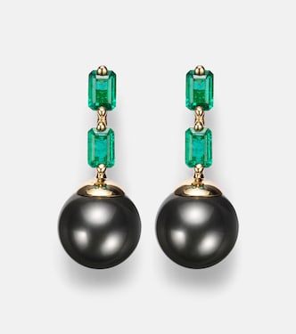 18kt gold drop earrings with pearls and emeralds | Suzanne Kalan