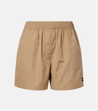 Shorts in popeline di cotone con logo | Miu Miu