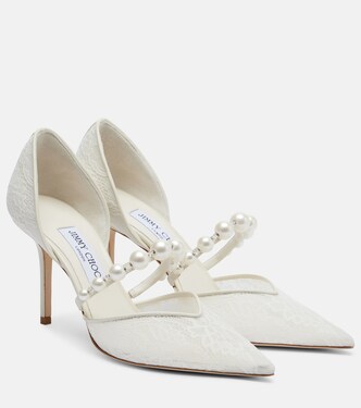 Aurelie faux pearl-embellished satin pumps | Jimmy Choo