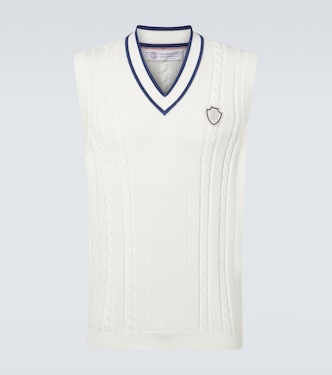 Cable-knit embroidered cotton sweater vest | Brunello Cucinelli