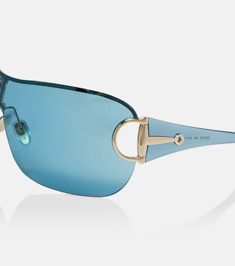 小物 GUCCI Half Rim Blue Lens Sunglasses Y2K Half Horsebit shield sunglasses in blue - Gucci | Mytheresa