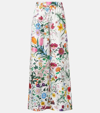 Pantalon palazzo Flora en soie à fleurs | Gucci