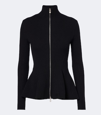 Peplum wool-blend zip-up cardigan | Alaïa