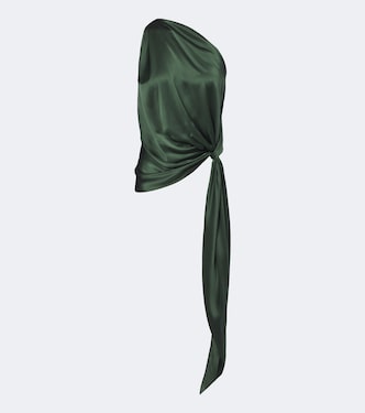 Draped one-shoulder silk satin top | The Sei