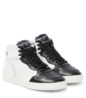 Leather high-top sneakers | Balmain Kids