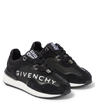 Logo leather, suede and canvas sneakers | Givenchy Kids