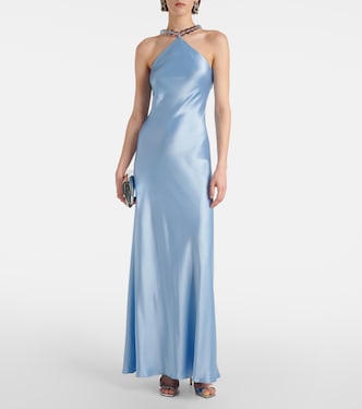 staud blue beaded dress Cadence satin gown in - founded the LA Color:Lavender/Ivory/Nude SM-D21083A-Baby Blue Xscape | Dresses |