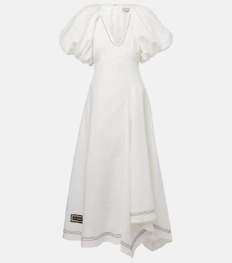 Robe midi Magnolia brodée en lin | Alémais