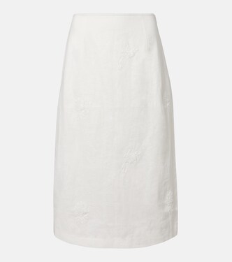 Alessandra embroidered linen midi skirt | SIR