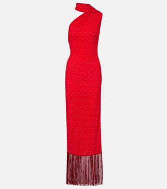 Scarf-detail fringed satin maxi dress | Acne Studios