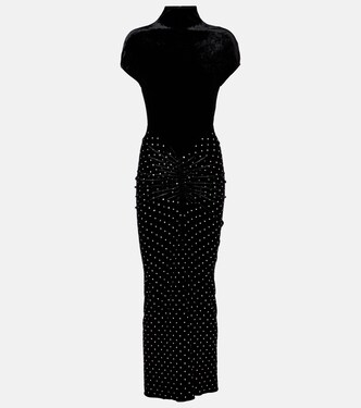 Cocktailkleid aus Samt und Jersey mit Kristallen | Alaïa