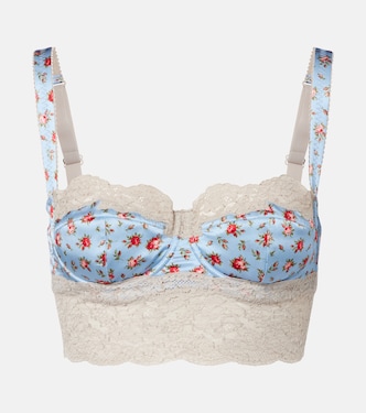 Floral lace-trimmed silk and cotton bra | Dolce&Gabbana