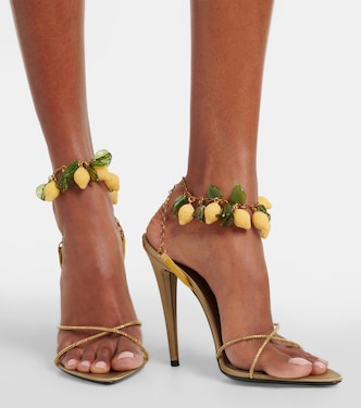 Mon Chéri embellished suede sandals in yellow - Saint Laurent