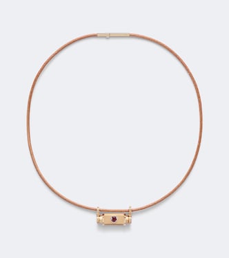 Heart Smash 18kt gold and leather locket necklace with garnet | Marie Lichtenberg