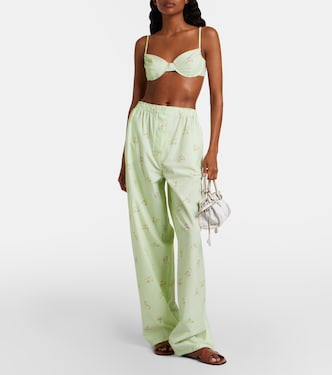 Floral cotton wide-leg pants in green - Prada | Mytheresa