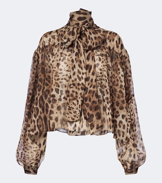 Leopard-print tie-neck silk blouse | Dolce&Gabbana