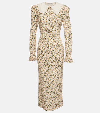 Robe midi en soie à fleurs | Alessandra Rich