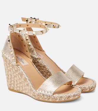 Rockstud Double 105 leather espadrille wedges | Valentino Garavani