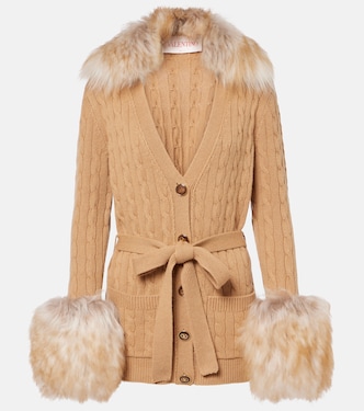 Shearling-trimmed cashmere cardigan | Valentino