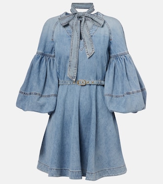 Vestido corto de denim con mangas abullonadas | Zimmermann