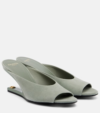 Suede cutout wedge mules | Balmain