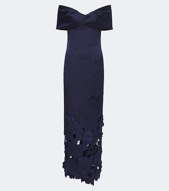 Norelle off-shoulder satin midi dress | Costarellos