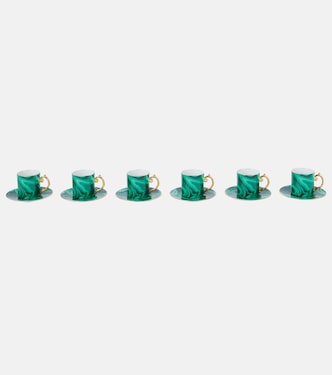 Malachite set of 6 espresso cups and saucers | L'Objet