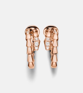 Serpenti Viper 18kt rose gold hoop earrings with diamonds | Bvlgari