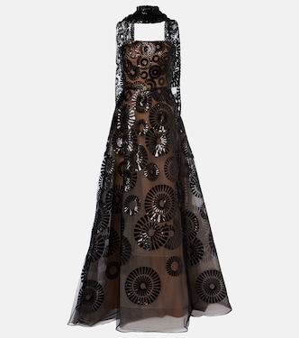Scarf-detail sequined tulle gown | Elie Saab