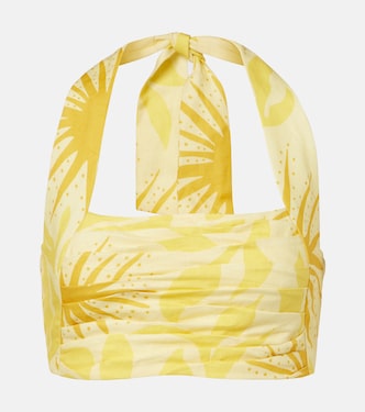 Crop top Fuji de lino estampado con cuello halter | Cala de la Cruz