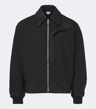 Giacca blouson in twill con pelle Intrecciato | Bottega Veneta