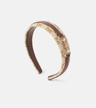 Horsebit leather-trimmed GG canvas headband | Gucci Kids
