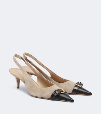 Leather-trimmed suede slingback pumps | JW Anderson