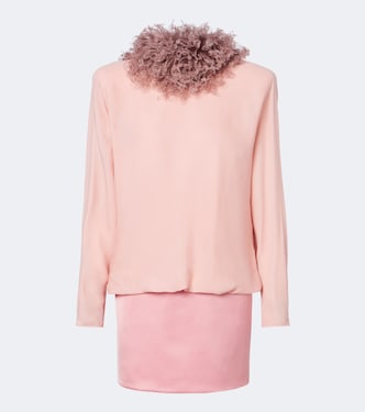 Feather-trimmed silk georgette minidress | Valentino Garavani