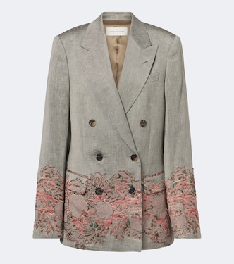 Blazer in misto lino e cotone con ricamo | Dries Van Noten