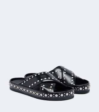 铆钉皮革凉拖鞋 | Fendi