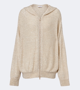 Knitted sequined zip-up hoodie | Brunello Cucinelli