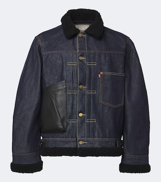 Leather-trimmed denim jacket | Sacai