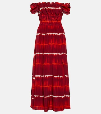 Robe midi imprimée en soie à encolure bardot | Altuzarra