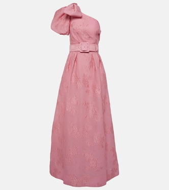 Zelie printed one-shoulder gown | Rebecca Vallance