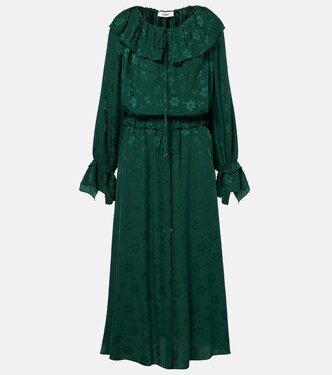 Ruffled floral silk jacquard midi dress | Chloé