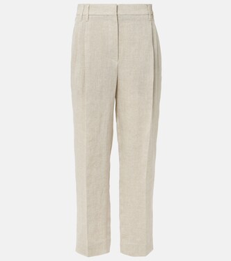 Pantalones rectos de mezcla de lino | Brunello Cucinelli