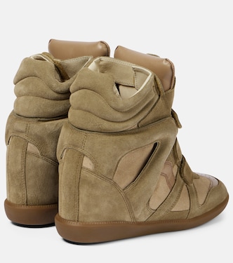 Bekett leather and suede wedge sneakers in green - Isabel Marant