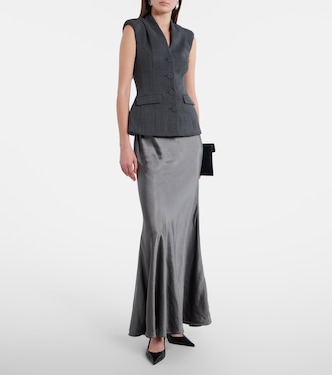 Self-Portrait Tailored Satin Maxi Dress Gray 10