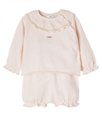 Baby ruffled cotton and cashmere playsuit | Chloé Kids